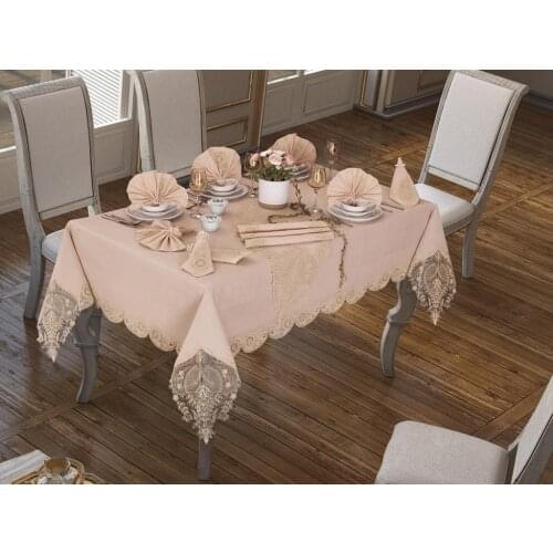 26 piece Linen Lily Table Cover Set Cappucino