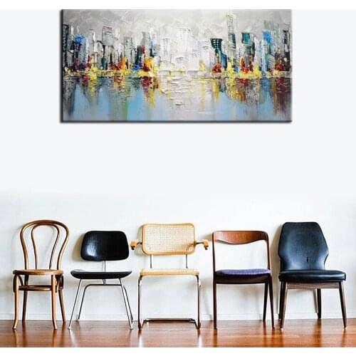 Best new oil painting, abstract oil painting on canvas 100% handmade New York architecture modern art for home wall decoration