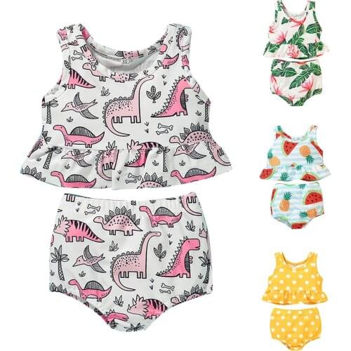 2021 New Summer Baby Girls Floral Printed Swimwear Newborn Baby Kids Girls Swimsuit Swimming Set Bikini Summer Tops+Shorts