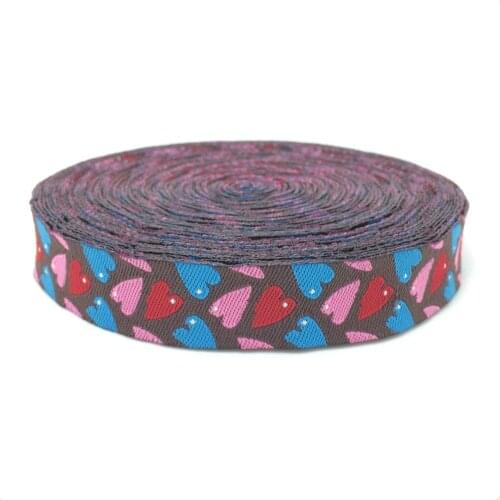 NEW wholesale 5/8 '(16 mmx10yards) 100% Polyester Woven Jacquard Ribbon colorful loving heart KTZD15102810