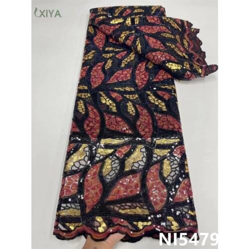 New Arrivals African Mesh Lace Fabric Embroiderey Sequin Lace Fabric French Tulle Lace Fabric for Nigerian Wedding Party NI5479