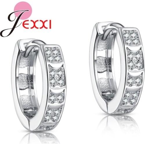 New Pretty Silver Hoop Earrings Cz Small Round Huggie Hoop Earrings Rhinestone Brincos Earrings Women Best Gift