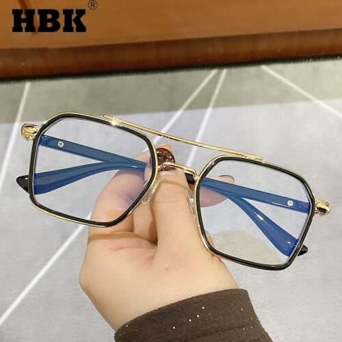 HBK Classic Anti Blue Light Computer Eye Glasses Frames For Men Women Optical Eyewear Clear Lens Vintage Square Black Oculos