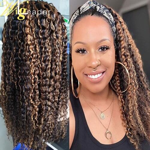 Wigleader Remy Human Hair Headbands Wigs Preplucked Highlight 200% Density Hair Wigs Tight Curly Hair Wigs