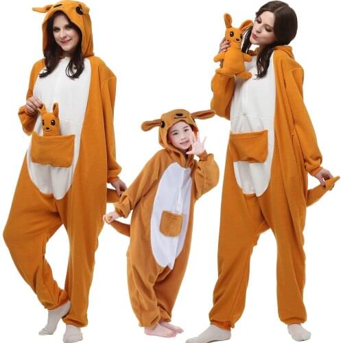 Adults Kangaroo Onesies Costume Women Men Pajamas Cosplay Animal Sleepwear Pyjamas Kids Christmas Halloween Pijama Onesieshow