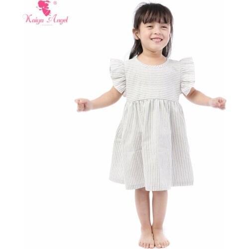 Kaiya Angel 2019 New Casual Striped Ruched Baby Girl Dress Invisible Zipper Summer Daily Wear Kid Toddler Girl Dresses Wholesale