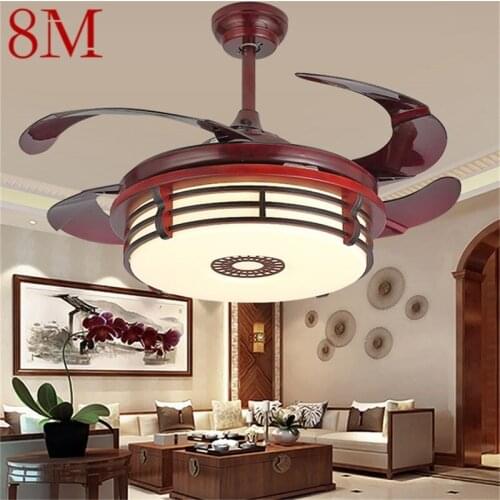 8M Ceiling Fan Light Contemporary Invisible Red Lamp With Remote Control LED For Home Living Room