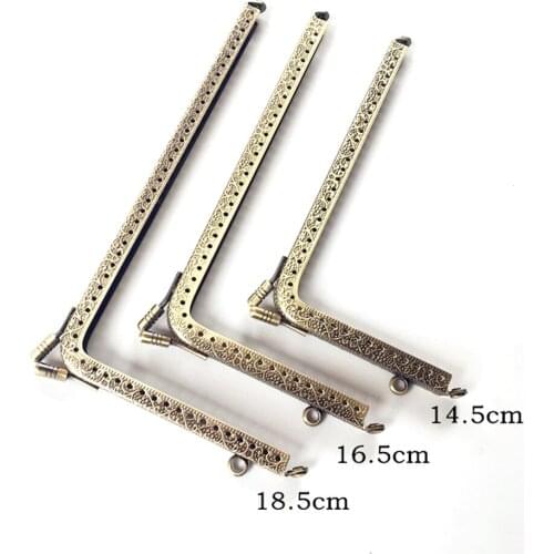 Bronze Tone L Shape Right Angle Embossed Coin Purse Frame Clutch Phone Bag Lock Handle Wallet Mouth Clasp DIY Sewing Accessories