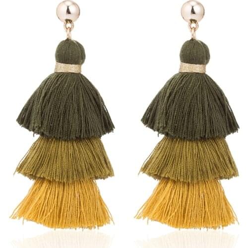 Handmade Long Tassel Earrings Bohemian Black Red Pink White Blue Silk Crystal Dangle Drop Earrings For Women Jewelry