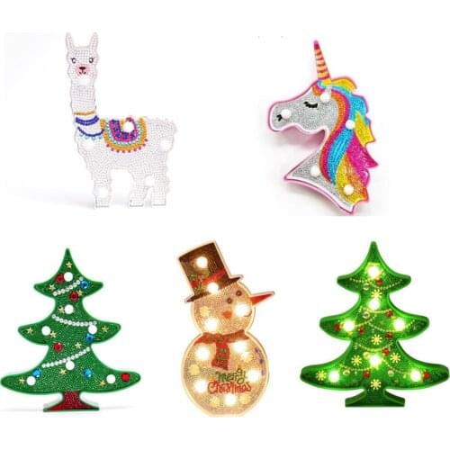 LED Decoration Light Christmas Tree Snowman DIY Diamond Painting Light Night Lamp Home Bedroom Decor Animal Unicorn Night Lamp