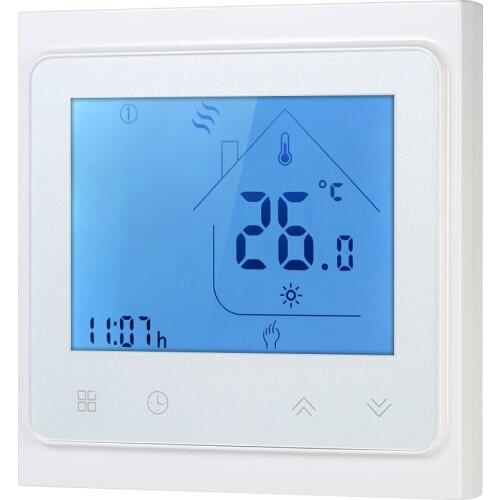 Dry Contact Gas Boiler Heating Thermostat with Touchscreen LCD Display Weekly Programmable 90-240VAC Temperature Controller