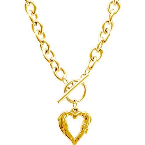 Heart pendant Heavy Necklace for Women Toggle buckle Stainless Steel Cable chain Collar Choker Fashion jewelry