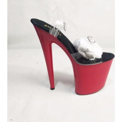 20cm high heels, transparent crystal sandals, wedding dress shoes, party stripper shoes