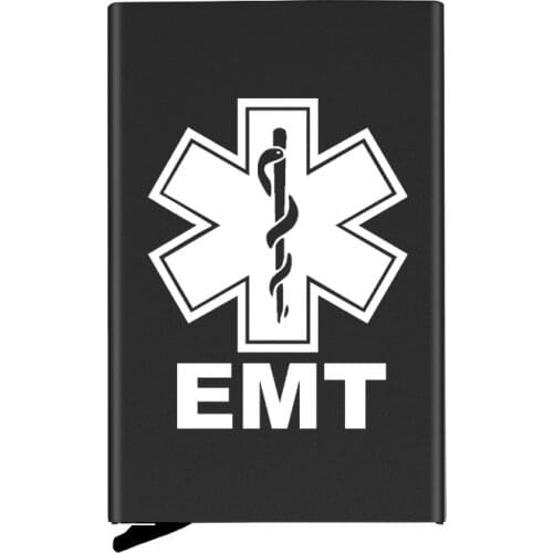 High Quality Emergency Medical Technician EMT Automatic Pop Up Credit Card Holder Cover Rfid Aluminum Pocket Wallet