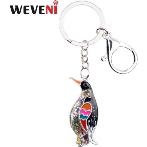 WEVENI Ocean Collection Animal Enamel Penguin Key Chain Women keychain Gift For Girl Pendant Key Holder Car key Charms Jewelry