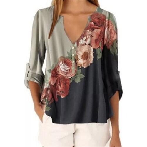 Womens Tops And Blouses Women Casual Blouse Shirt Ladies V Neck Floral Print Loose Blousetee Top Blusas Mujer De Moda 2021