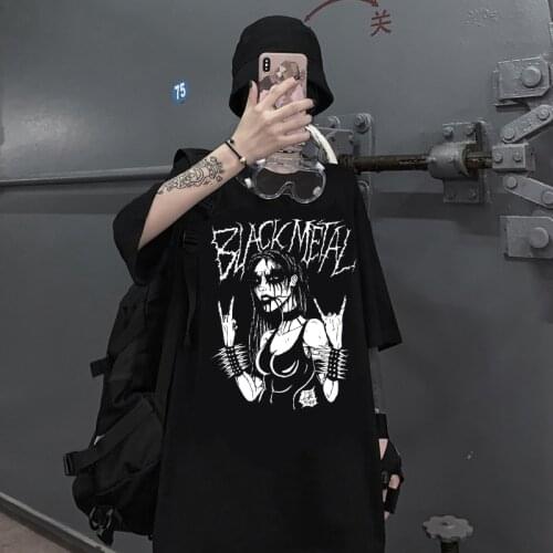 Goth dark summer tee shirts Short sleeve Black Metal Rock Grunge women clothing oversized tops clothes femme y2k t-shirt Блузки