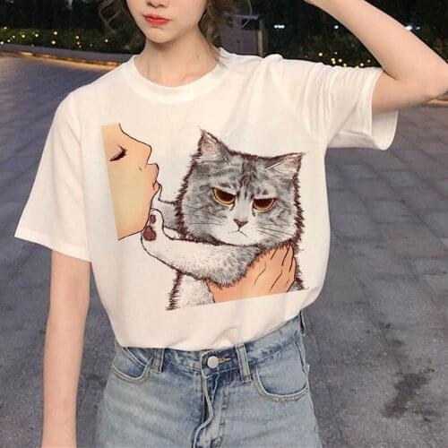 2021 Fashion Cute Cat T-shirt Women Cartoon Harajuku Women Tee Shirt Casual Short Sleeve Funny T Shirt Tops Punk Tshirt Female