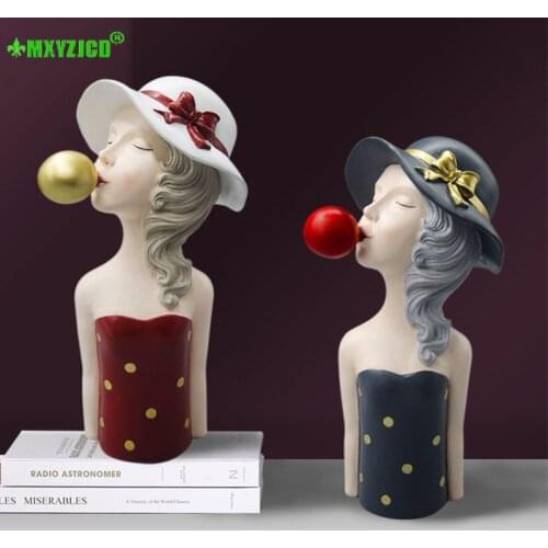 Hot Sale Nordic Creative Girl Blowing Bubble Resin Statue Crafts Garden Home Living Room Bedroom Decoration Accessories Gifts