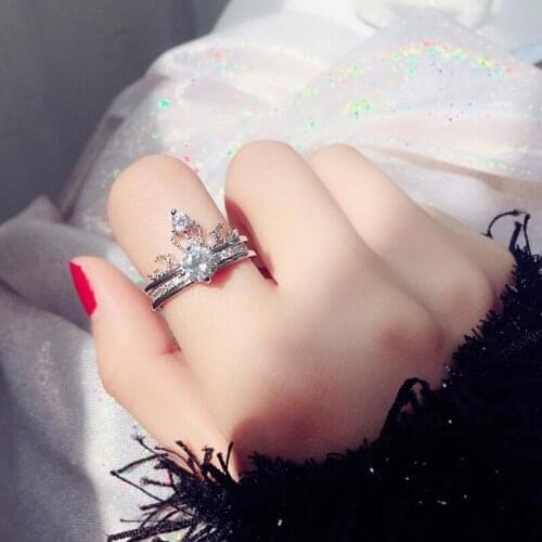 2020 Princess Zircon Pure White Crown Rings Set Two Piece Women Girl Ring Set Proposal Wedding Designer Luxury Jewelry
