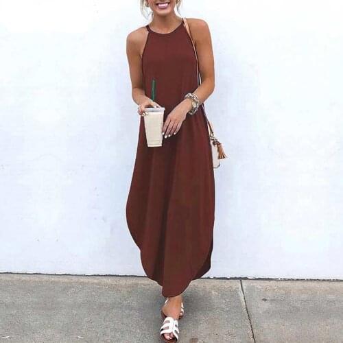 Women Summer Dress Solid Color Spaghetti Strap Sleeveless Asymmetric Hem Party Maxi Casual Loose Evening Sundress