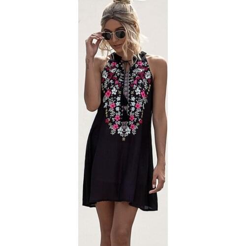 Womens Fashion Summer Slim Halter Print Dress Women Casual Sleeveless Above Knee Mini Floral Dress