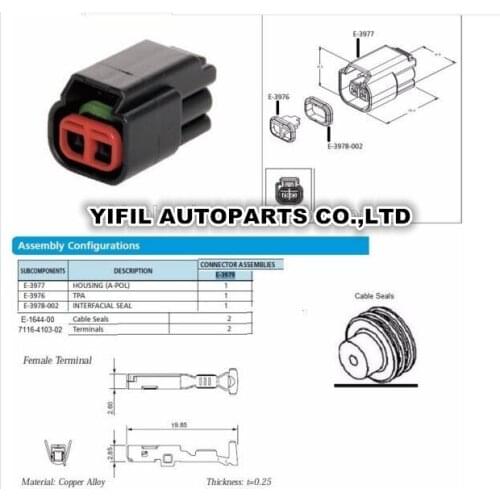 10pcs/lot E-3979 E-3977 1.5mm 2 Pin/Way Female Device Connector Auto Ignition Coil Sealed Wire Harness Connector