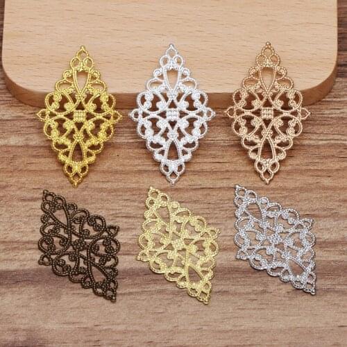 100 PCS 45*26mm Metal Copper Sheet Filigree Rhombus Connectors Charm DIY Jewelry Findings
