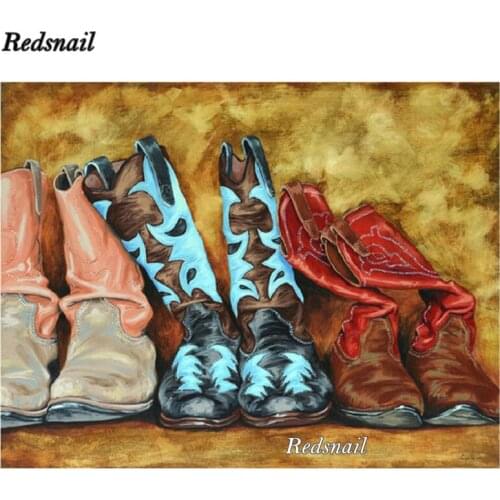 5D Diy diamond painting leather shoes mosaic decor handmake gift cross stitch square round embroidery Western cowboy style EE445