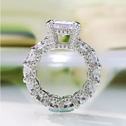 925 Sterling Silver White Gold Plated Rectangular Pagoda Shape Large 5A+ Cubic Zirconiat Engagement Ring For Women Fine Jewelry