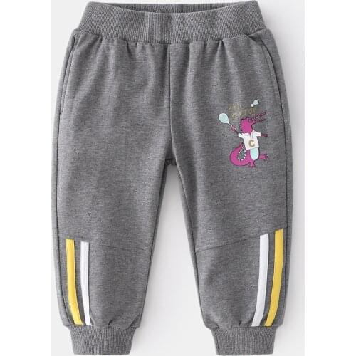 Cute Crocodile Pattern Boys Sweatpant Summer Fall Girls Kids Trousers Quality Cotton Elastic Waist Active Childrens Clothing
