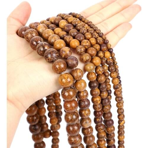 15" Strand Natural Stone Beads Tibetan Buddhism Nanmu Wood Prayer Beads Round Loose Beads For Jewelry Making Bracelet 4-12mm