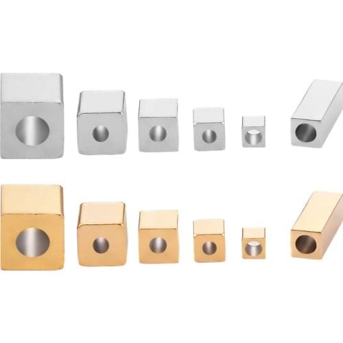 20Pcs 3 4 5 6 8mm Gold Silver tone Stainless Steel Cube Spacer Beads Square Loose Beads for DIY Bracelet Jewelry Making Material