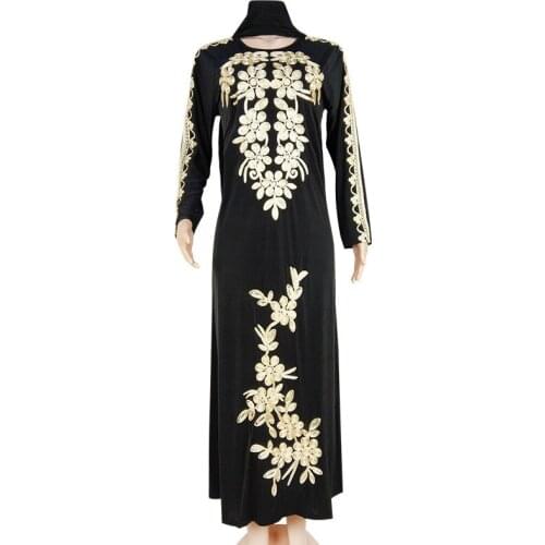 Black Embroidery Long Sleeve African Dresses for Women Caftan Marocain Abaya Dubai Turkey Muslim Dress Women Islam Clothing xxl