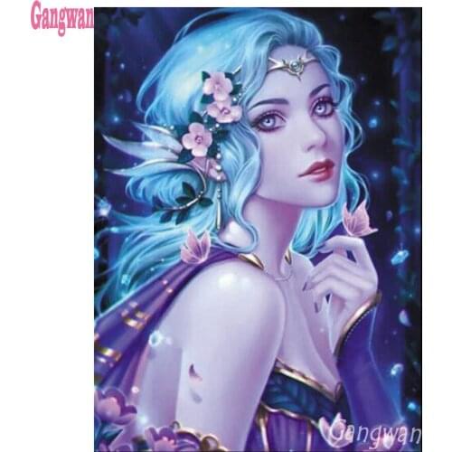 Full Square round Diamond Painting Fairy Girl Portrait 5D Diamond Embroidery sale lady Mosaic Handmade New Arrival Home Decor