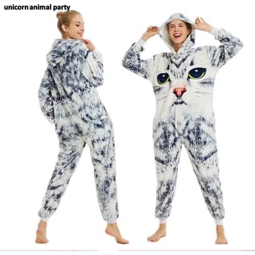 Kigurumi Onesies Cosplay Men women 3d cat cartoon cosplay halloween Christmas Party family wear animal pajamas costume