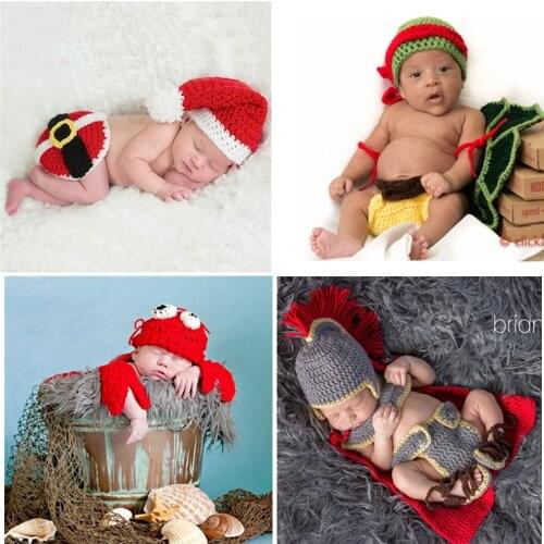 Newborn Baby Crochet Costumes Photography Prop Shoot Accessories Girls Boys Photo Props Infant Handmade Beanies Clothing Outfits