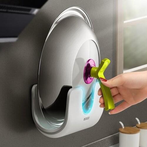 ECOCO 1pcs/Set Pot Lid Holder Wall-Mounted Hanging Holder for Pan Pot Cover Rack Kitchen Organizer Plastic Kitchen Storage Rack