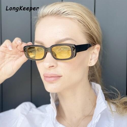 2020 Vinatge Rectangle Sunglasses Women Night Vision Sun glasses For Men 2020 Fashion Small Yellow Lens Eyewear Shades Oculos