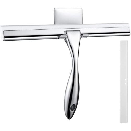 New Shower Squeegee, Window Stainless Steel Wiper with Self Adhesive Hook, Cleaner for Bathroom Mirror Wiper Scraper Window