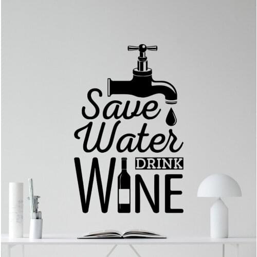 New Design Save Water Drink Wine Kitchen Black Wall Sticker Dining Room Decoration Dining Room Wall Art Murals YY318