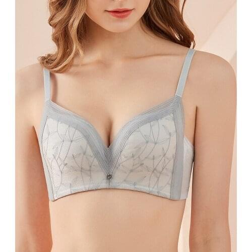 New plain leaf embroidery underwire bra cloud cotton Modal small chest compact underwear comfortable and breathable