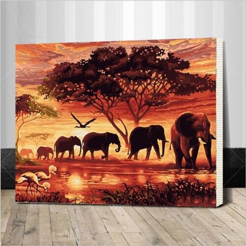 Framed Elephants Landscape DIY Digital Painting By Numbers Modern Wall Art Canvas Unique Gift For Home Decor 40x50