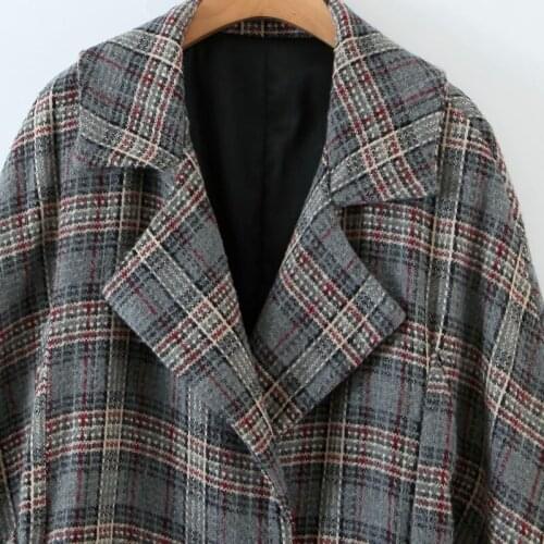 Autumn and Winter Suit Collar Slim Fit Belt Womens Casual Longline Check Coat Womens Check Jacket Thick Woolen Coat 2021