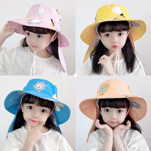 K137 Panama Hat Children 2021 New Summer Hat Sun Visor Beach Sun protection Fisherman Hat Bucket Hat With Rope Cap With Shawl
