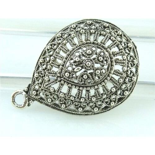 2pcs 15428 Antique Silver 41*29*10mm Flower Water Drop Charms for Diy Earrings Connector Charms For Earring Making