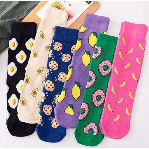 Q Funny Cute Cartoon Scoks Print Fruit Cotton Long Sock Casual Breathable Colorful Skateboard Socks Unisex Happy Socks Female