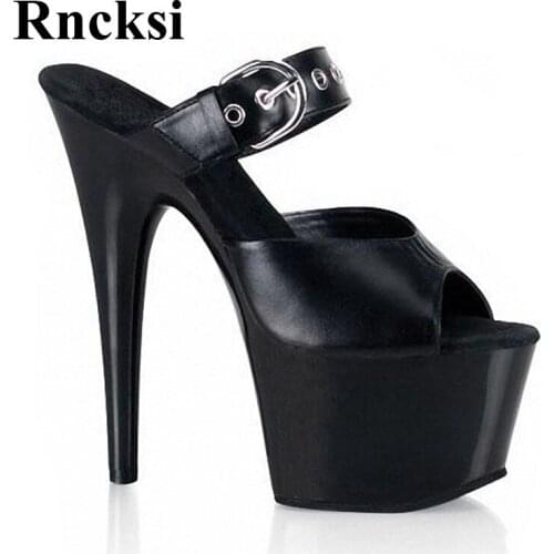 Rncksi Classic Sexy Buckle Women Pole Dance 17cm High-Heeled With Platform Slippers Shoes Wedding Party Dance Dress Slippers