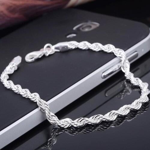 Luxury Silver Plated Bracelets 20cm Women Men Fashion Chain Charm Flash Twisted Bracelet Lady Wedding Gifts Bangle Jewelry 2021