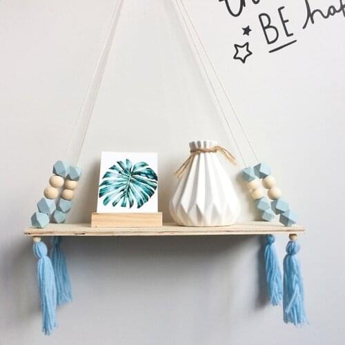 Nordic Style Macaron Octagonal Beads Wood Shelves With Tassel Wall Clapboard Decor Children Room Clothing Store Display Stand